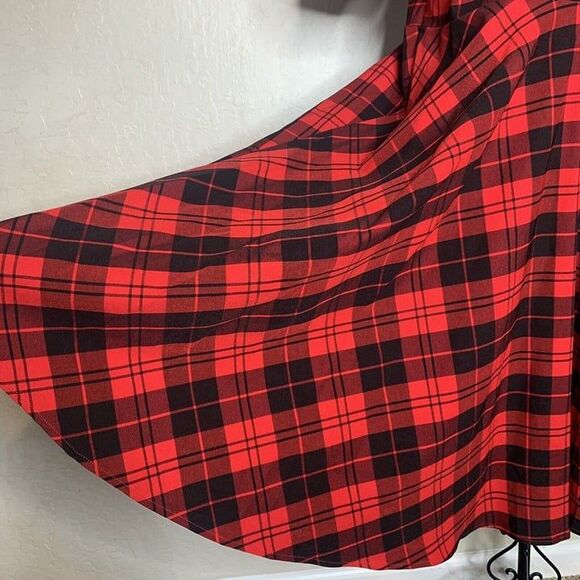 Unique Vintage Red Black Plaid Retro Shirt Dress Full Skirt Women’s Size 3X/20 - Picture 4 of 8
